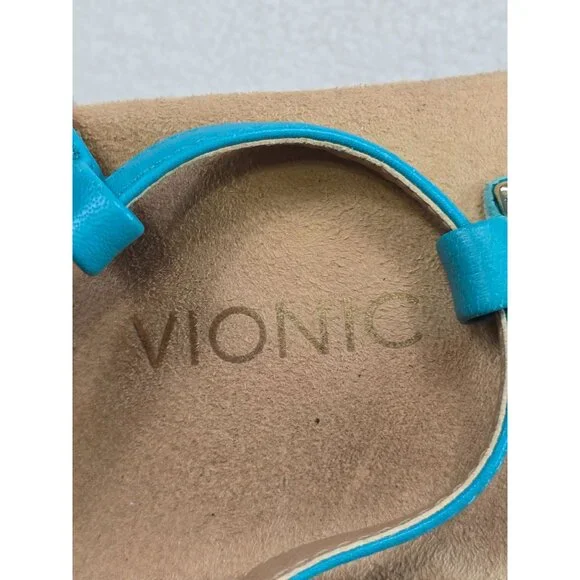Vionic Womens Turquoise Sandals W/ Gold Pyramid Studs Adjustable Strap Size 8 - Picture 2 of 10